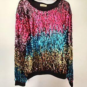 anna-kaci California Multi-Color Sequence Sparkle Long Sleeve Top Size XL